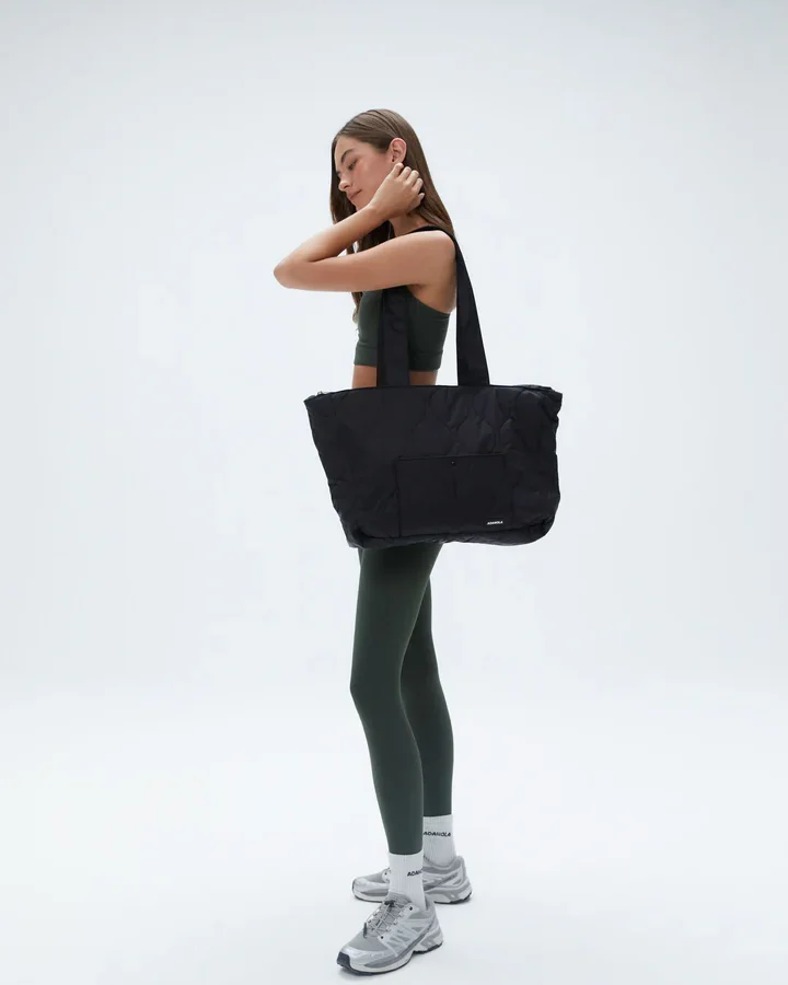 Quilted Nylon Tote Bag - Black