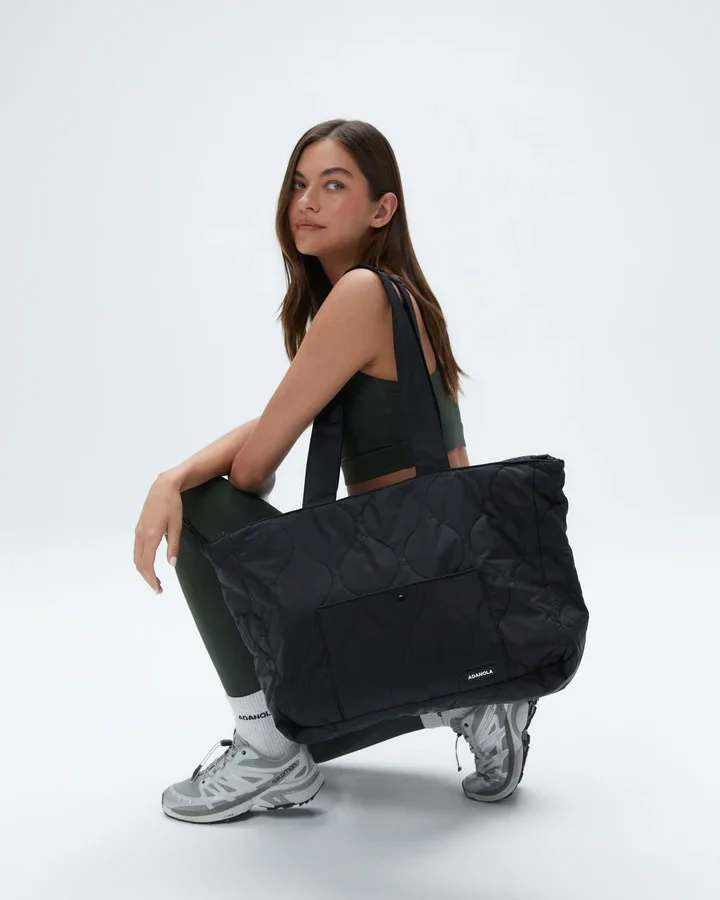 Quilted Nylon Tote Bag - Black