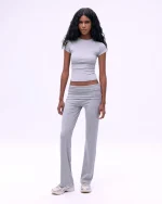Rib Fold Over Pants - Grey Melange