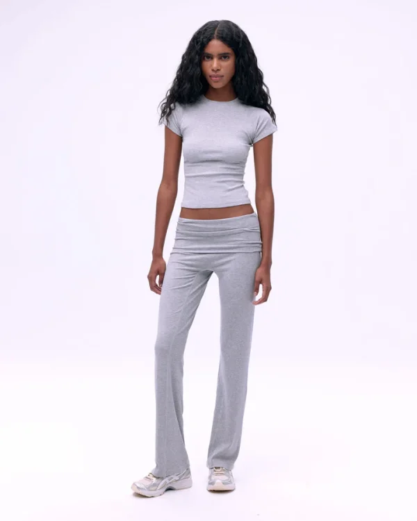 Rib Fold Over Pants - Grey Melange