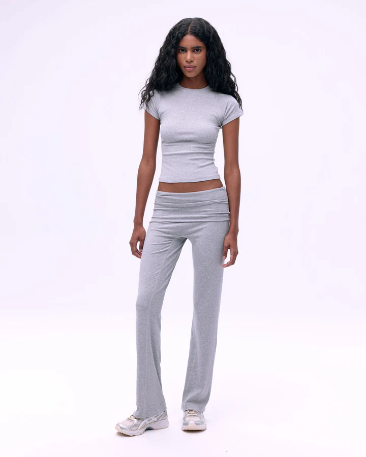 Rib Fold Over Pants - Grey Melange