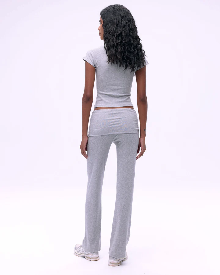 Rib Fold Over Pants - Grey Melange