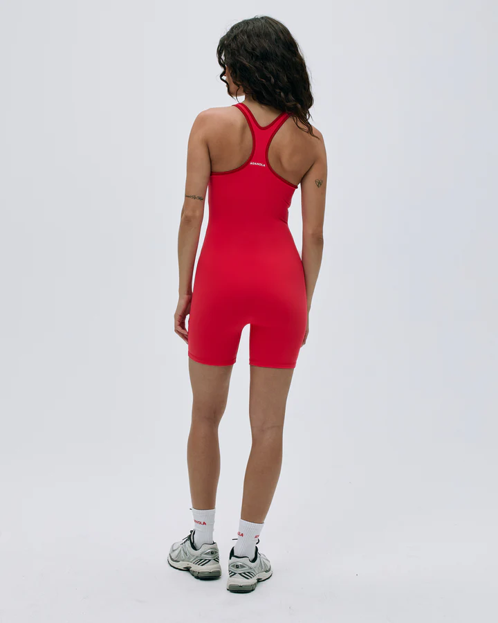 Ultimate Racer Back Piping Romper - Apple Red