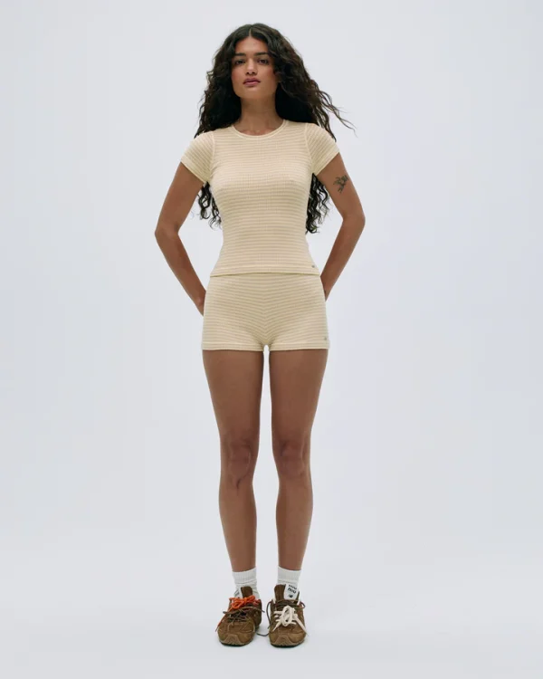 Rib Knit Stripe Shorts - Butter Yellow