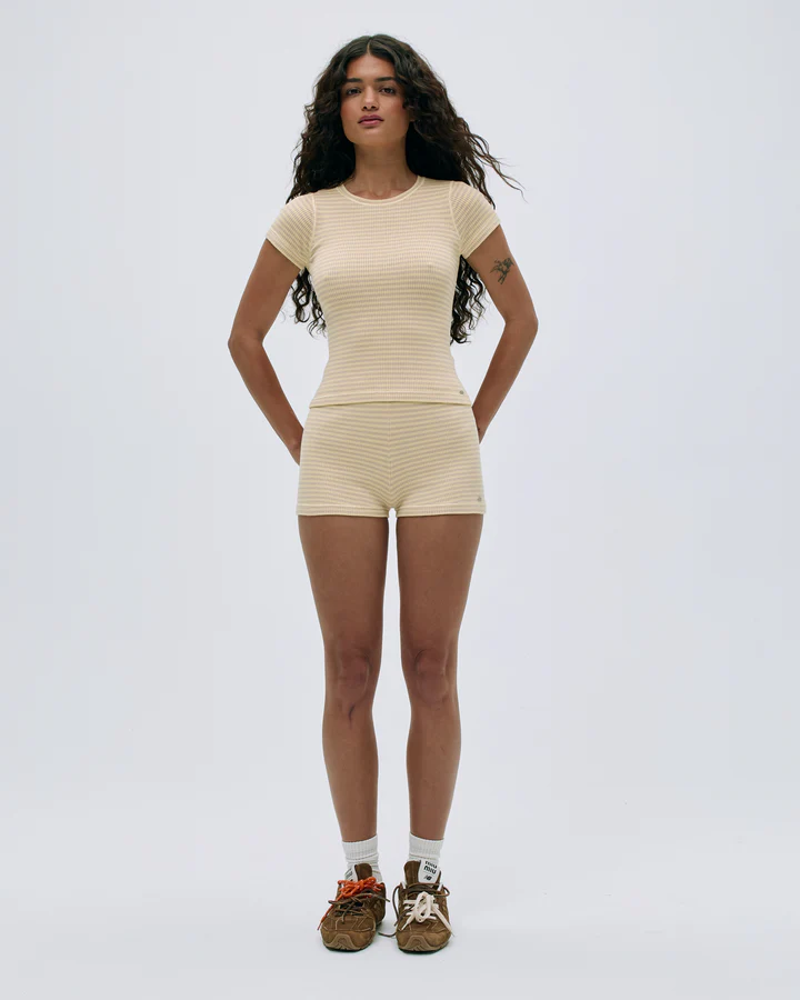 Rib Knit Stripe Shorts - Butter Yellow