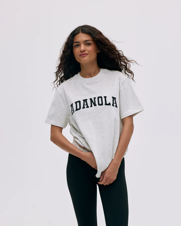 Varsity Short Sleeve Oversized T-shirt - Light Grey Melange/Black