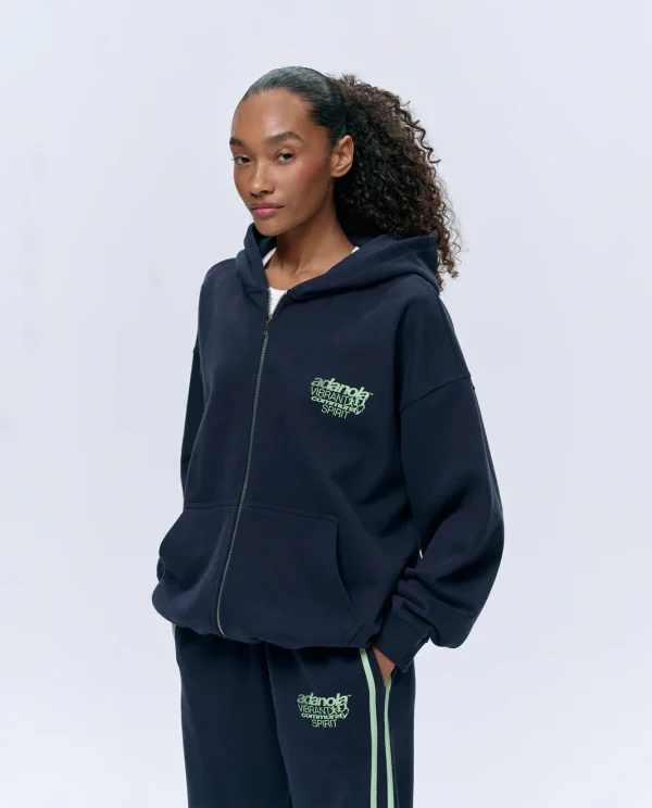 ADA Community Spirit Oversized Full Zip Hoodie – Navy Blue-Mint Green