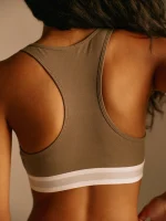 Branded Ribbed Racer Bra - Olive Green