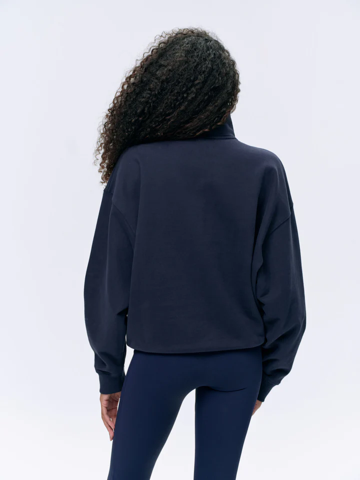Varsity Relaxed Funnel Neck Zip Sweatshirt - Navy Blue/Burgundy