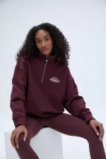 Elevate your streetwear game with the Classics Oversized Funnel Neck Zip Sweatshirt in rich burgundy for a bold, cozy look.